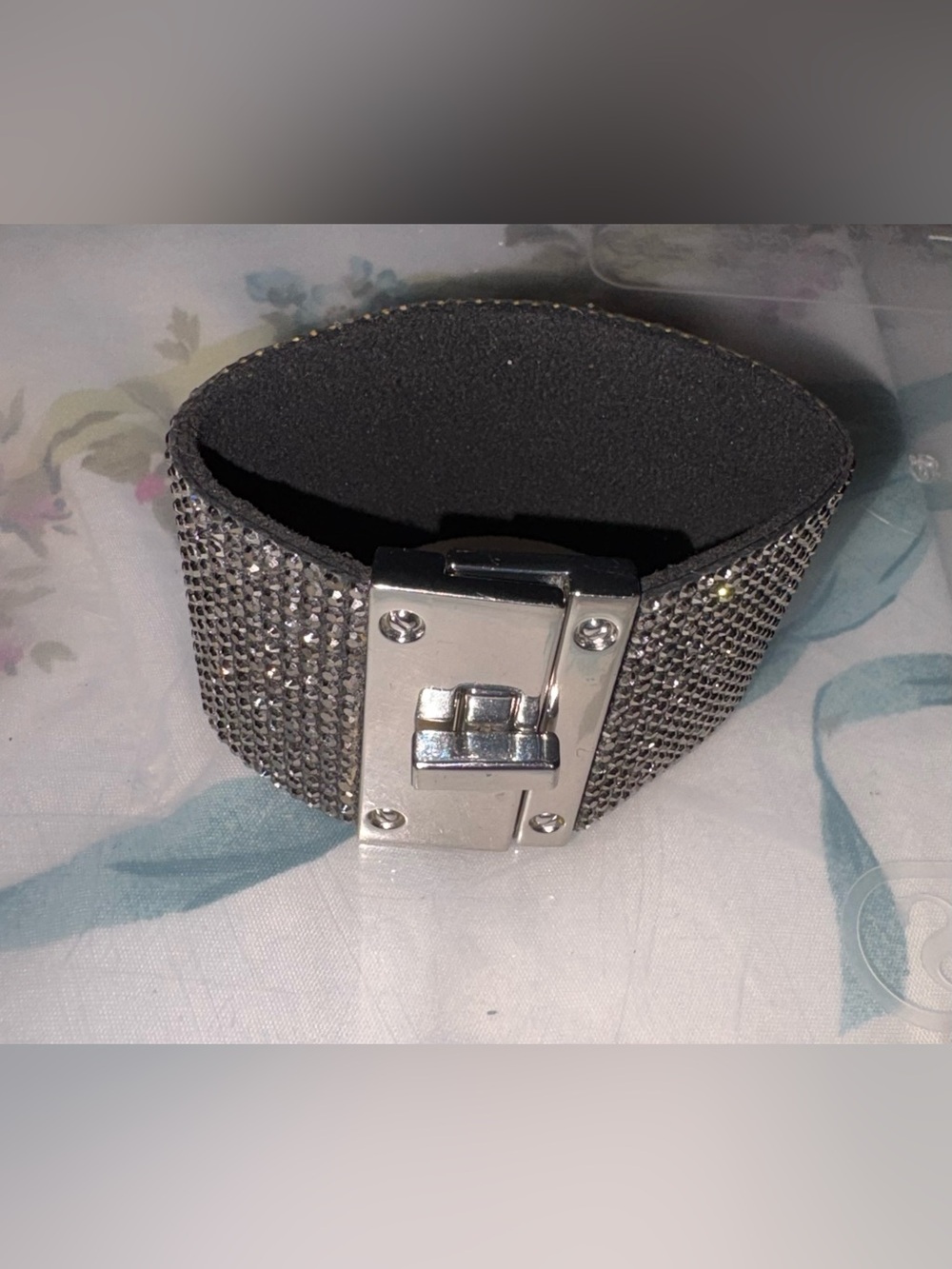 Sparkling Wide Crystal Cuff Bracelet - Silver